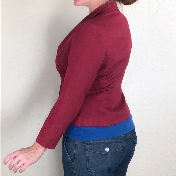 Anne Klein red textured sleek blazer 3/4 sleeves - Picture 4 of 6
